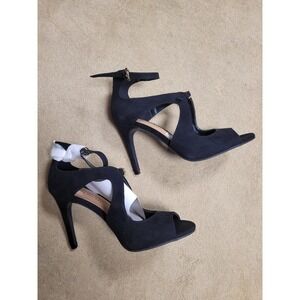 Christian Siriano Black Peep Toe Ankle Strap Dress Stiletto Cutout Heels 7.5